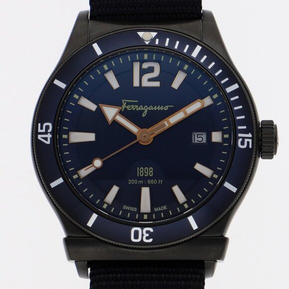 WATCH Salvatore Ferragamo FF3210015 Navy SS/Nylon QZ - Picture 1 of 9